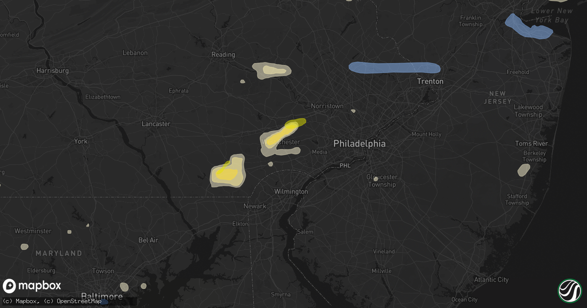 Hail map in Thornton, PA on May 20, 2026