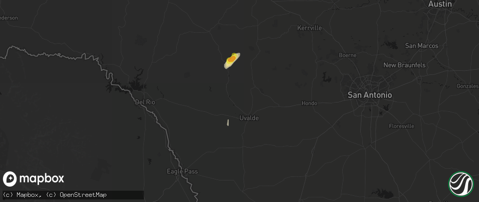 Hail map in Uvalde, TX on May 20, 2026