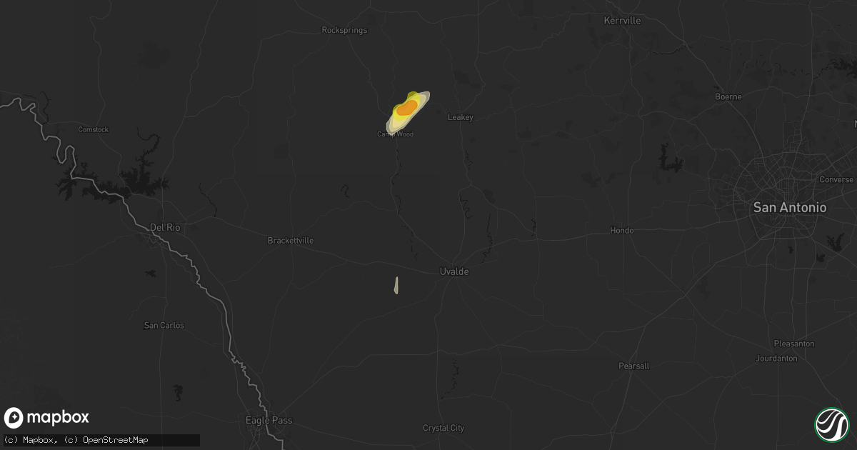 Hail map in Uvalde, TX on May 20, 2026