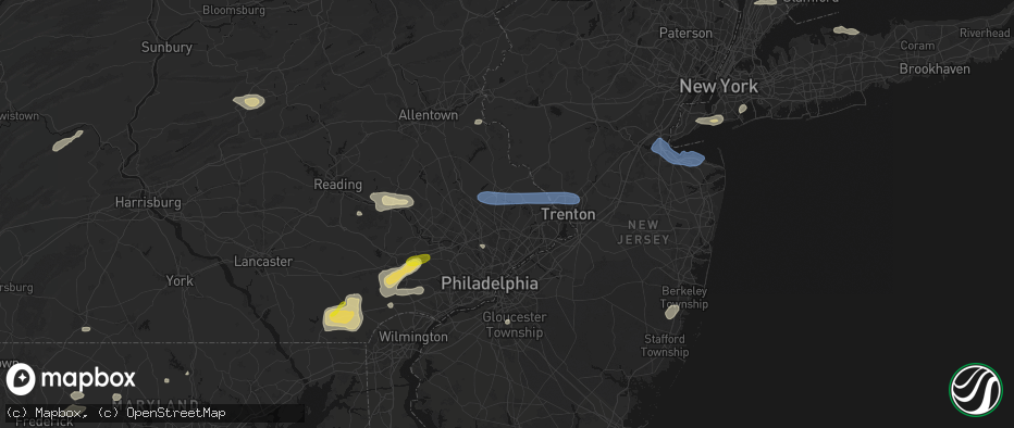 Hail map in Warminster, PA on May 20, 2026