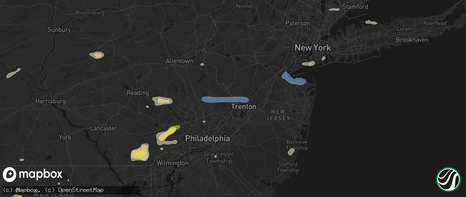 Hail map in Washington Crossing, PA on May 20, 2026