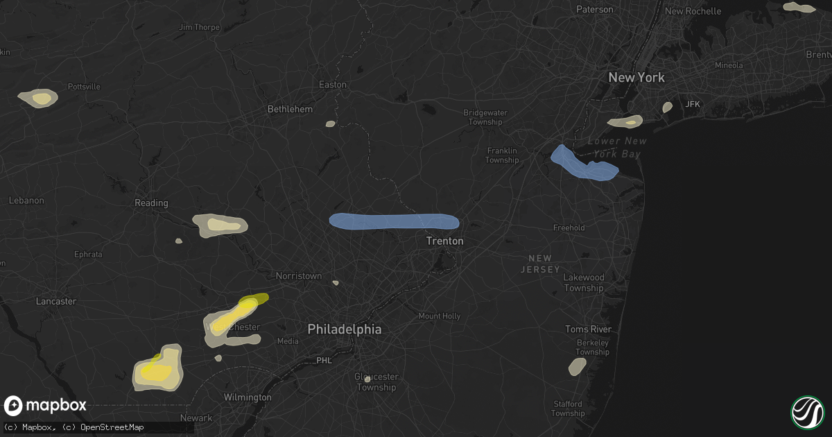 Hail map in Washington Crossing, PA on May 20, 2026