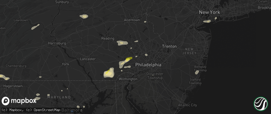 Hail map in Wayne, PA on May 20, 2026