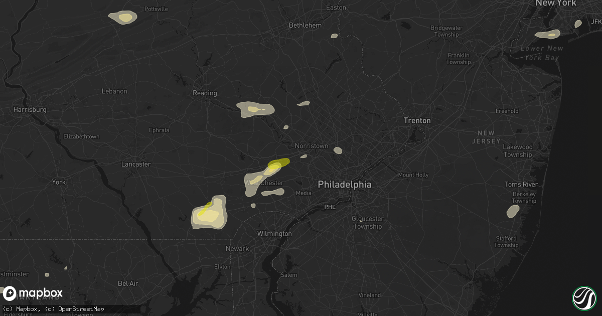 Hail map in Wayne, PA on May 20, 2026