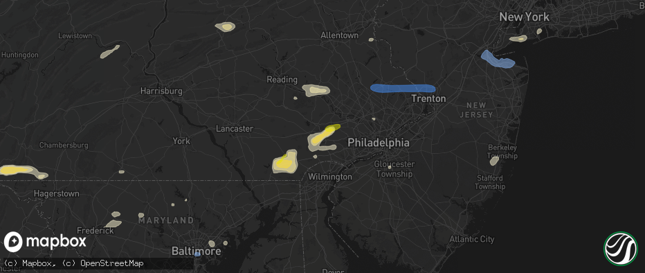 Hail map in West Chester, PA on May 20, 2026
