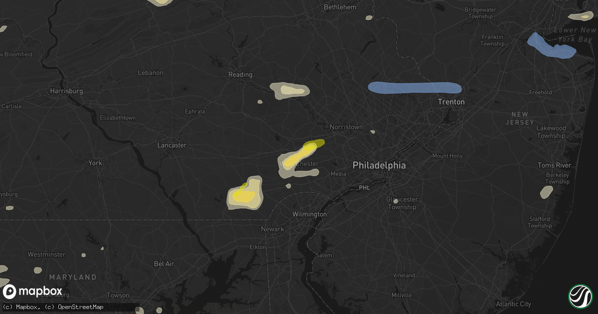 Hail map in West Chester, PA on May 20, 2026