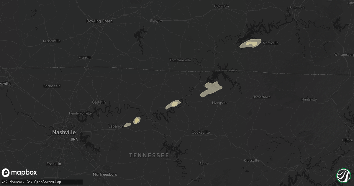Hail map in Whitleyville, TN on May 20, 2026