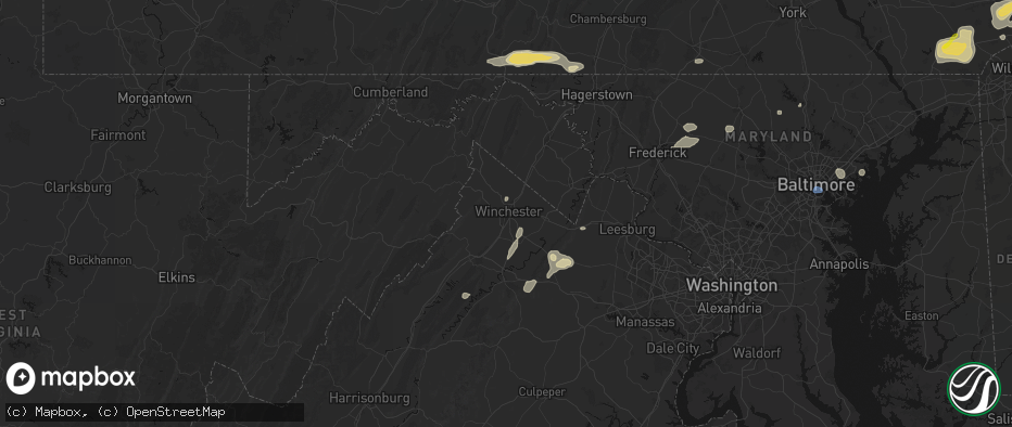 Hail map in Winchester, VA on May 20, 2026