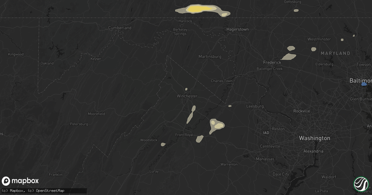 Hail map in Winchester, VA on May 20, 2026