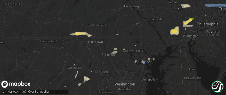 Hail map in Woodsboro, MD on May 20, 2026