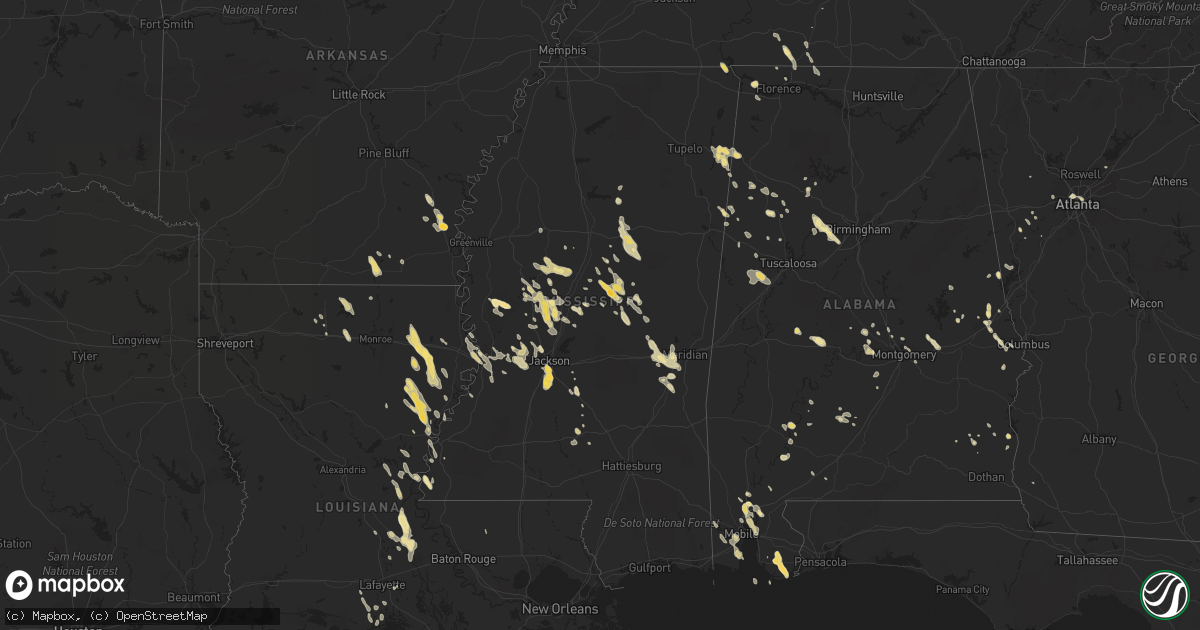Hail map in Mississippi on May 21, 2012