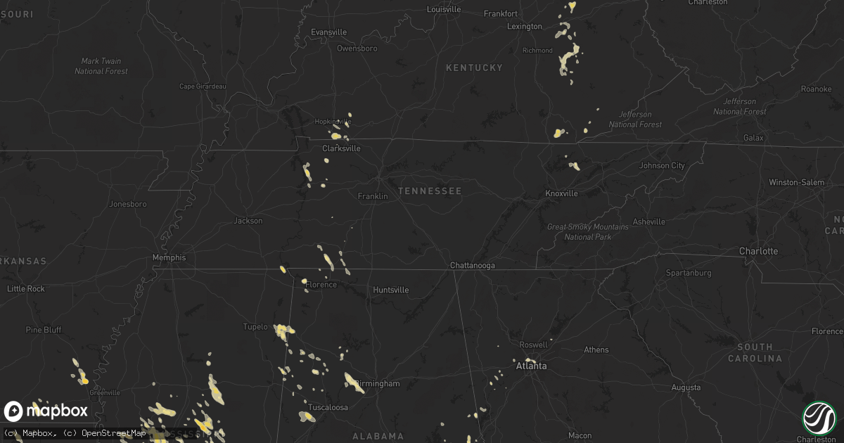 Hail map in Tennessee on May 21, 2012