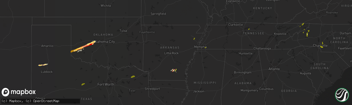 Hail map in Arkansas on May 21, 2013