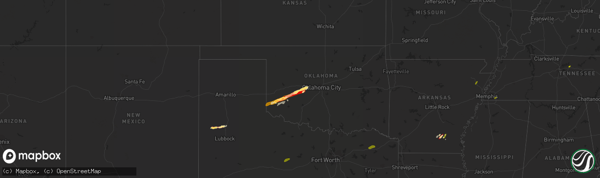 Hail map in Oklahoma on May 21, 2013