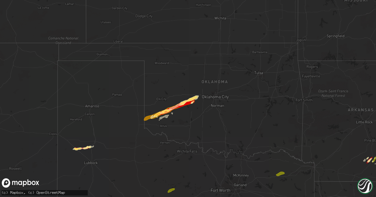 Hail map in Oklahoma on May 21, 2013