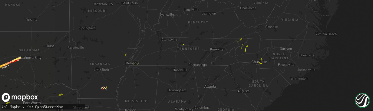 Hail map in Tennessee on May 21, 2013