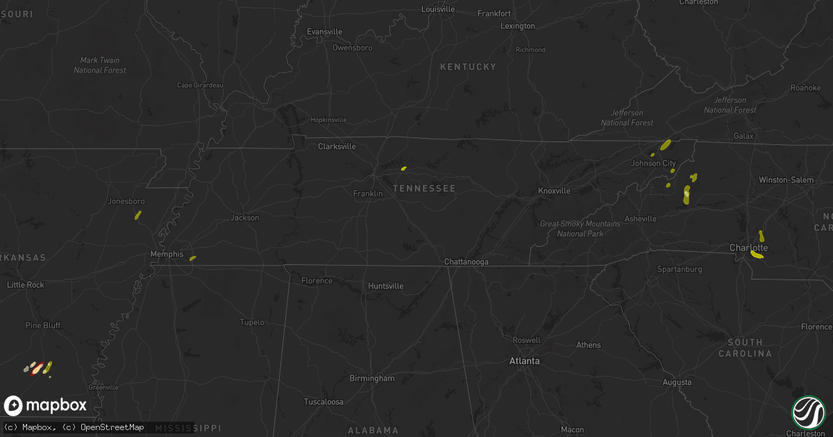 Hail map in Tennessee on May 21, 2013