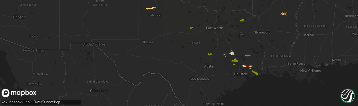 Hail map in Texas on May 21, 2013