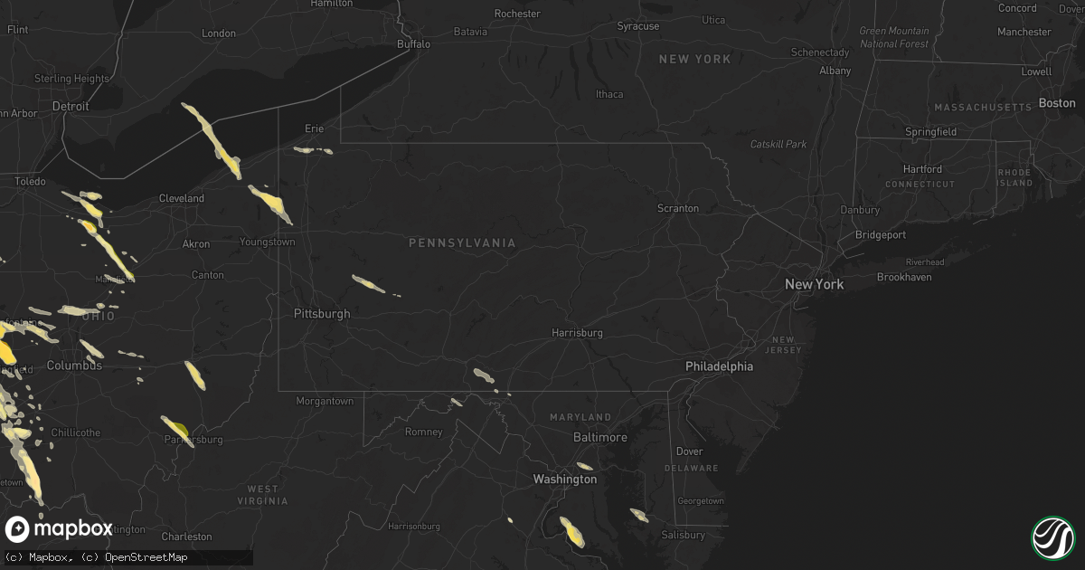 Hail map in Pennsylvania on May 21, 2014