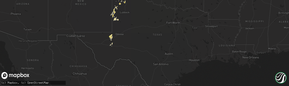 Hail map in Texas on May 21, 2014