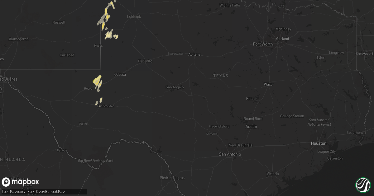 Hail map in Texas on May 21, 2014