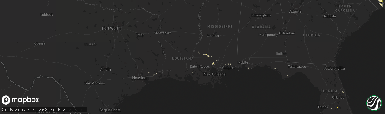 Hail map in Louisiana on May 21, 2015