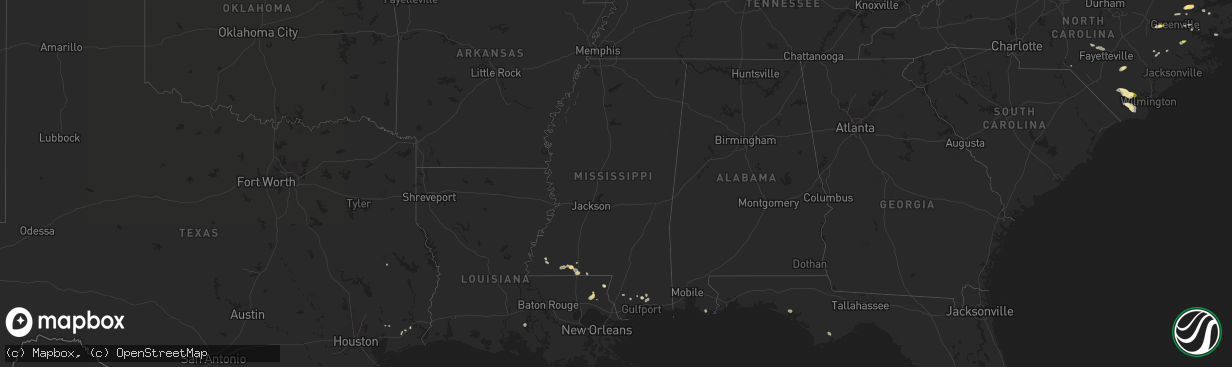 Hail map in Mississippi on May 21, 2015