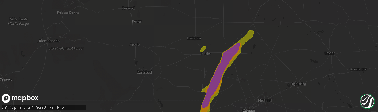 Hail map in Hobbs, NM on May 21, 2016