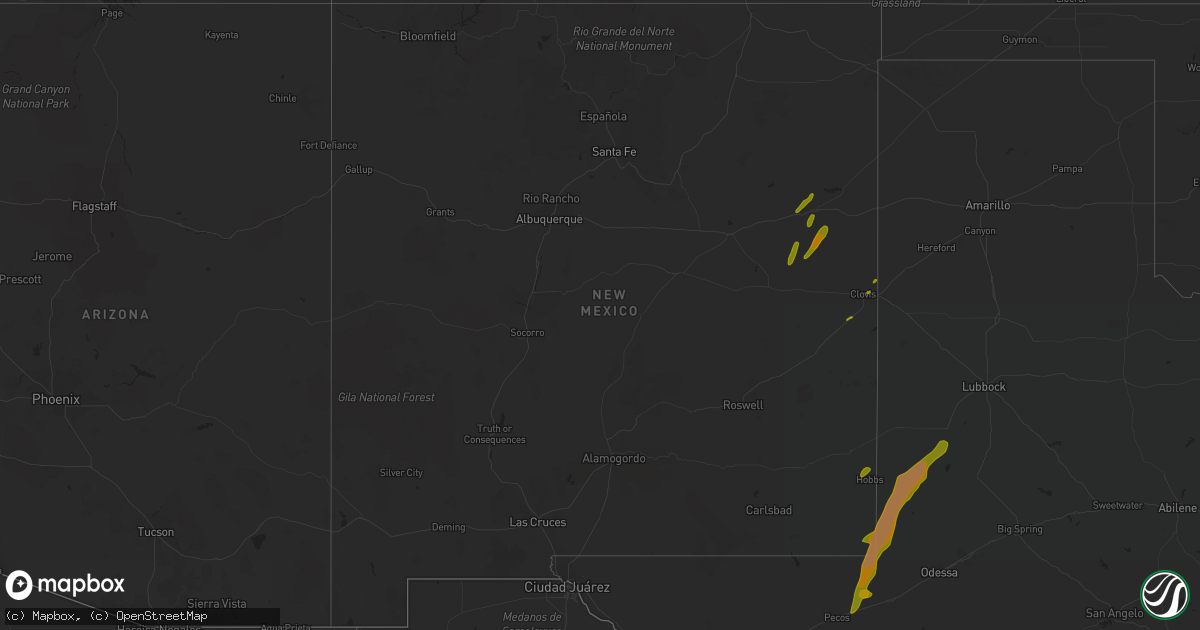 Hail map in New Mexico on May 21, 2016