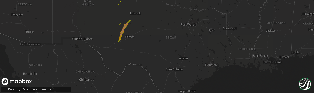 Hail map in Texas on May 21, 2016