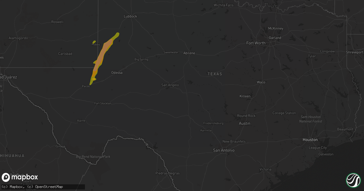 Hail map in Texas on May 21, 2016