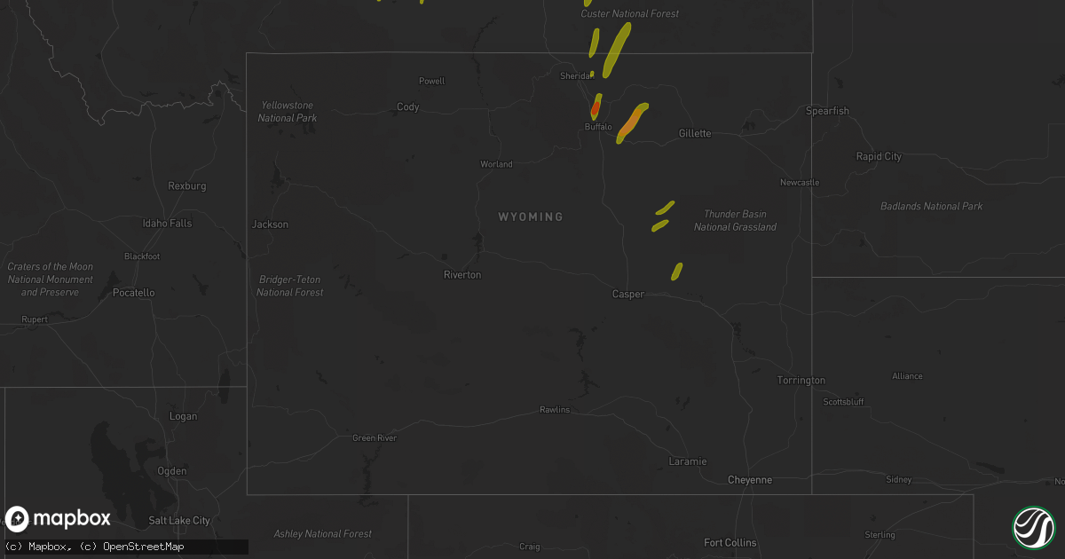 Hail map in Wyoming on May 21, 2016