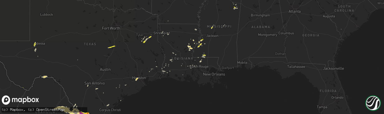 Hail map in Louisiana on May 21, 2017