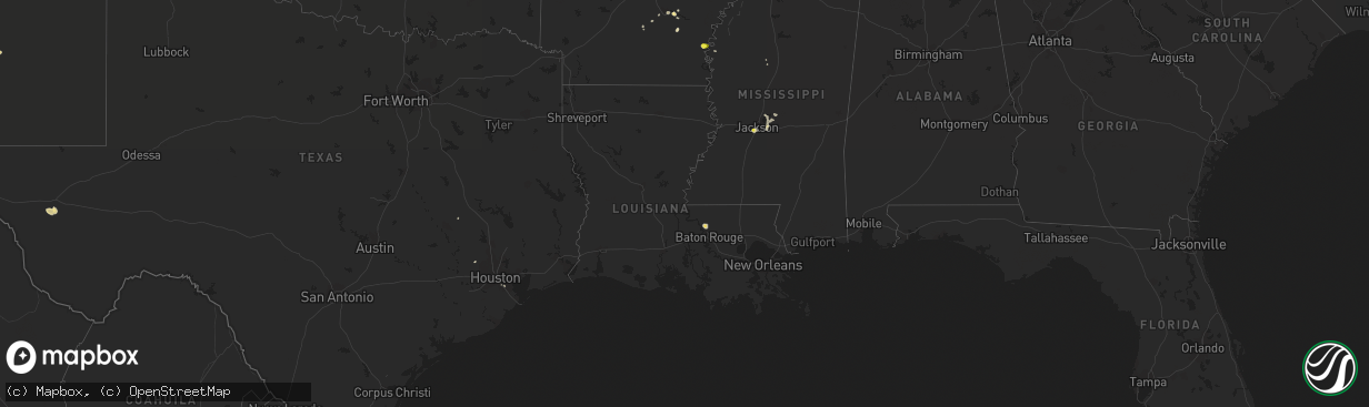 Hail map in Louisiana on May 21, 2018