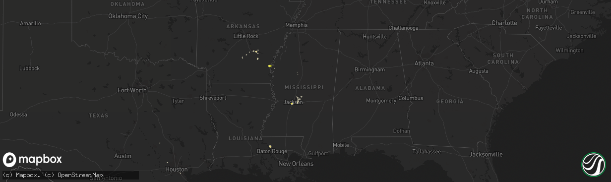 Hail map in Mississippi on May 21, 2018