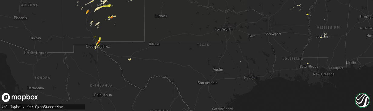 Hail map in Texas on May 21, 2018