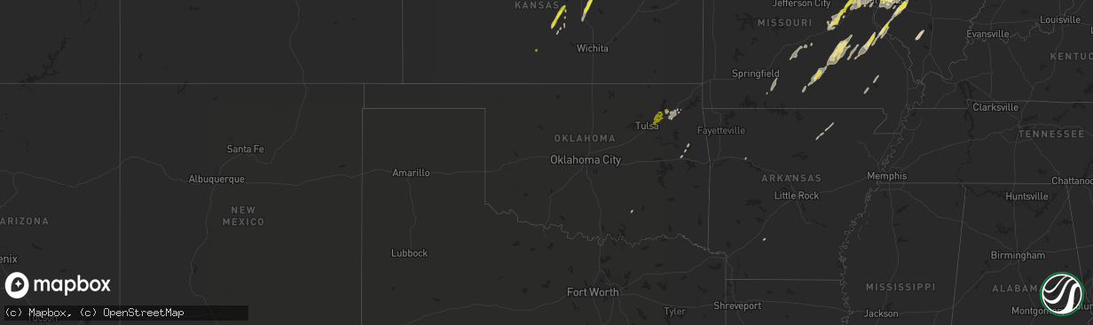 Hail map in Oklahoma on May 21, 2019