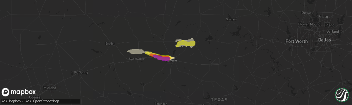 Hail map in Abilene, TX on May 21, 2020