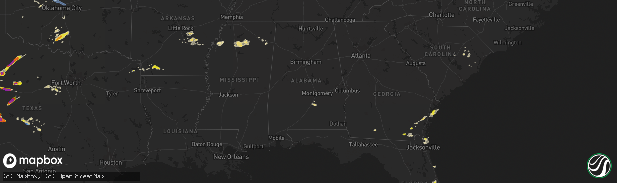 Hail map in Alabama on May 21, 2020