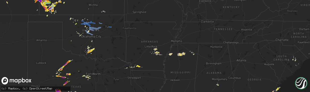 Hail map in Arkansas on May 21, 2020