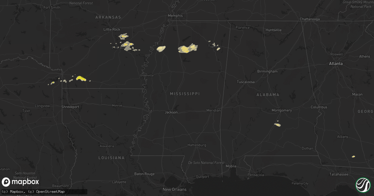 Hail map in Mississippi on May 21, 2020
