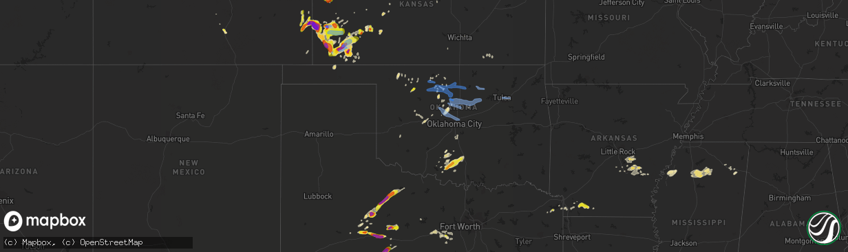 Hail map in Oklahoma on May 21, 2020