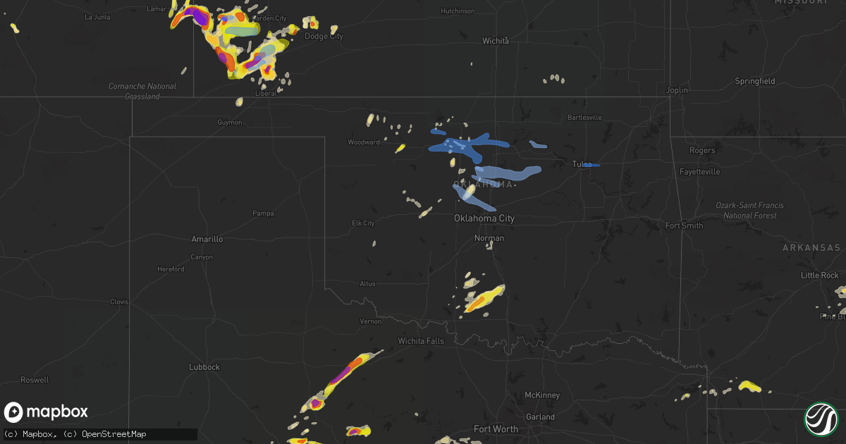 Hail map in Oklahoma on May 21, 2020