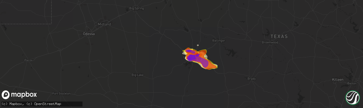 Hail map in San Angelo, TX on May 21, 2020