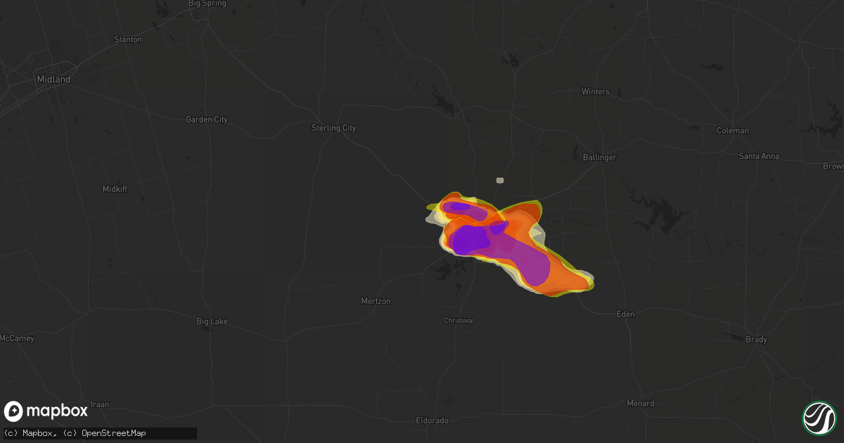 Hail map in San Angelo, TX on May 21, 2020