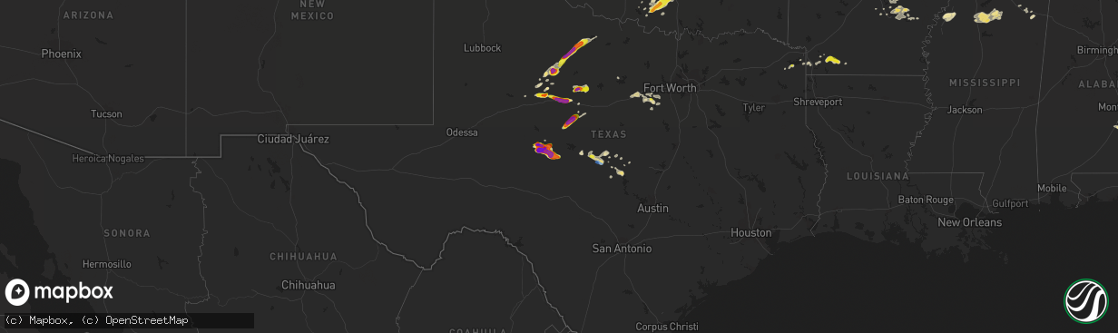 Hail map in Texas on May 21, 2020