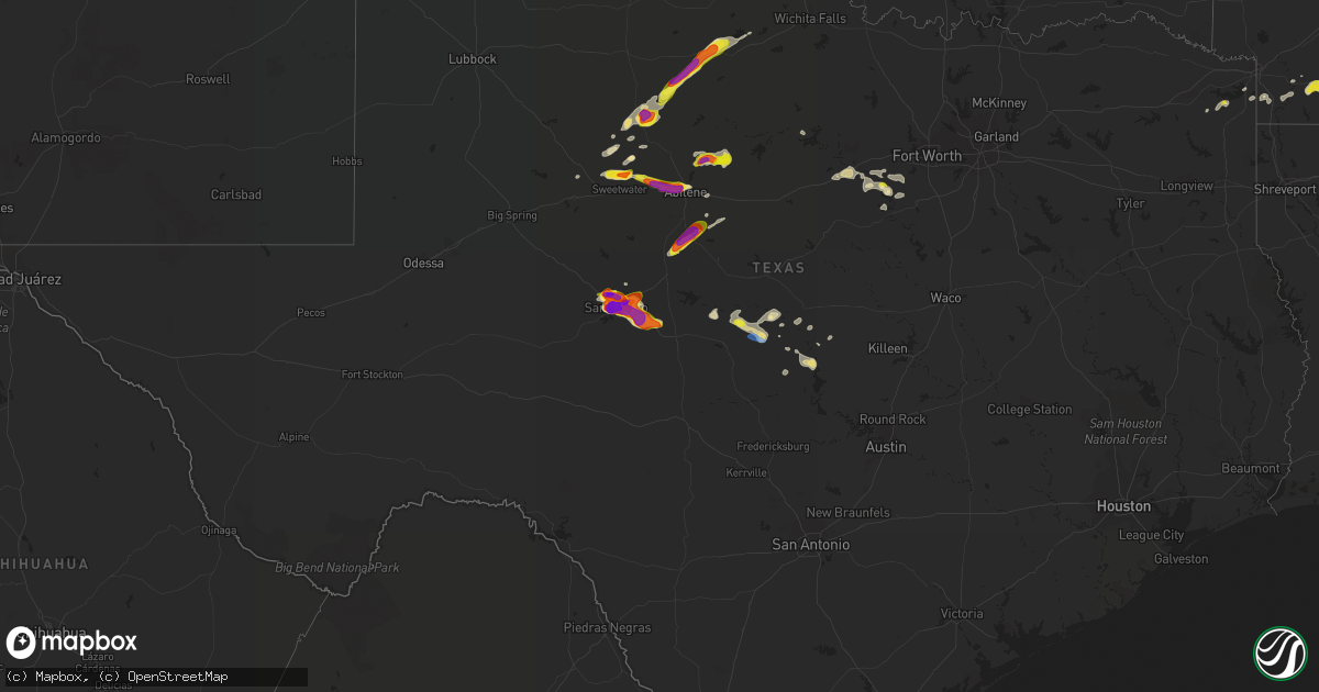 Hail map in Texas on May 21, 2020