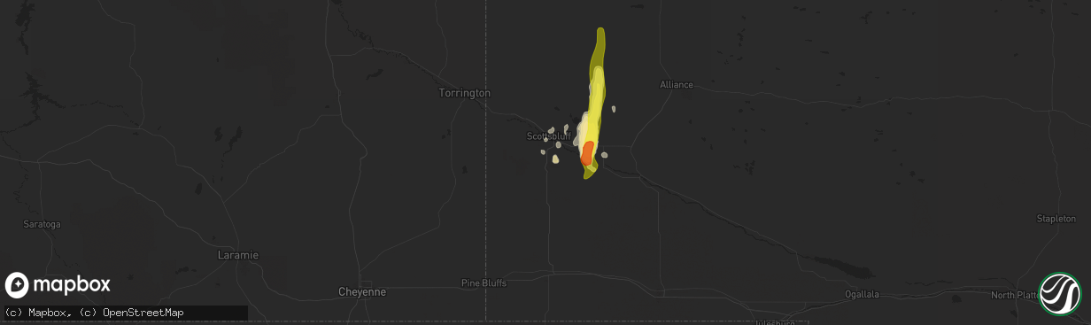 Hail map in Gering, NE on May 21, 2021