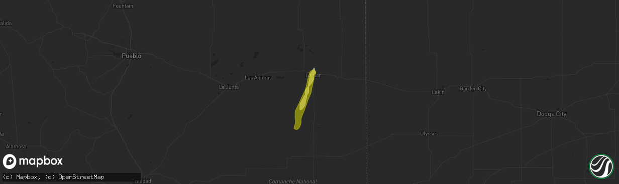 Hail map in Lamar, CO on May 21, 2021