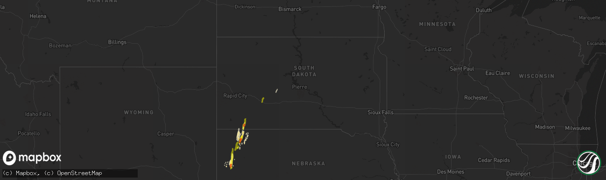 Hail map in South Dakota on May 21, 2021